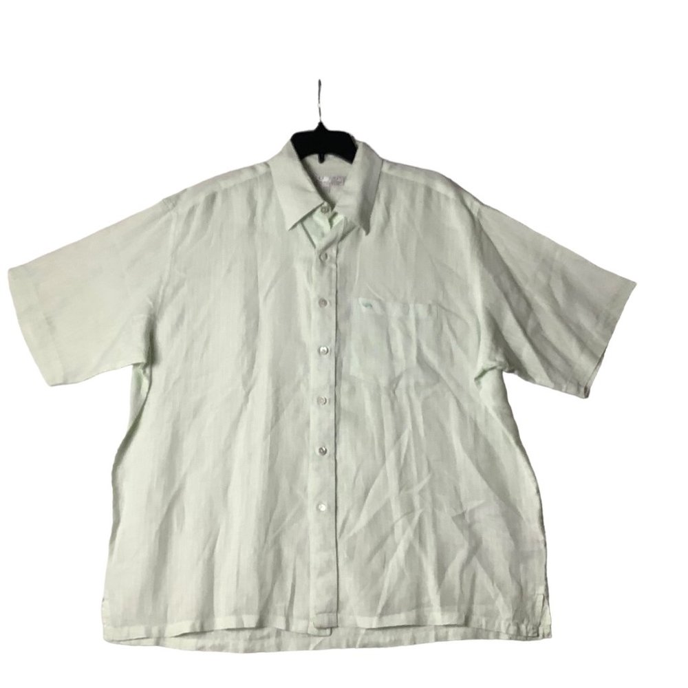 Vtg Pure Linen Natural Lines by Color Plus Button Front Shirt‎ Men Sz 17.5 Green